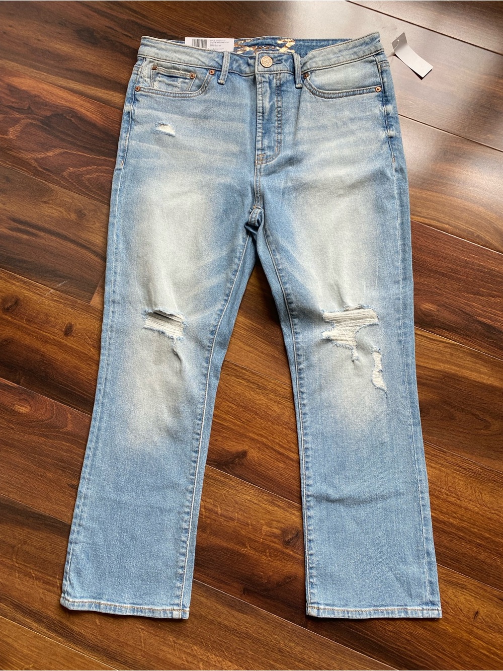 Seven7 High Rise Light Wash Distressed Ankle Crop Stretch Jeans 8